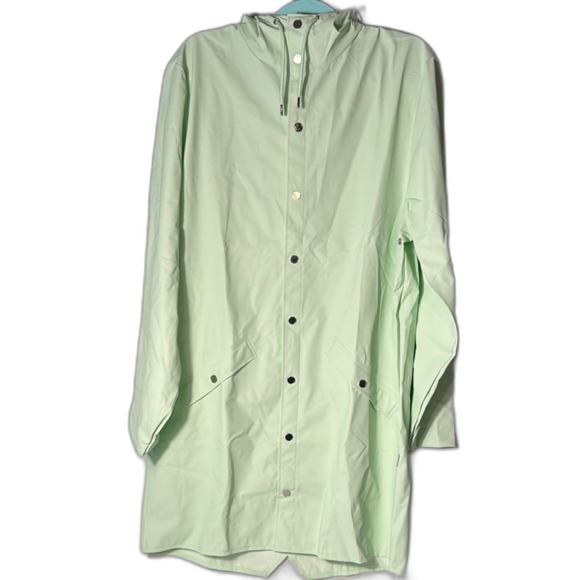 Rains Unisex Size Large Mineral Green Hooded Rain Jacket Men Women NWT - Picture 1 of 10